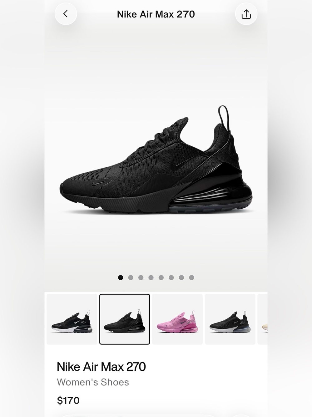 Nike  Air Max 270 — Black sz 9 woman new in box $170 plus tax !!!!